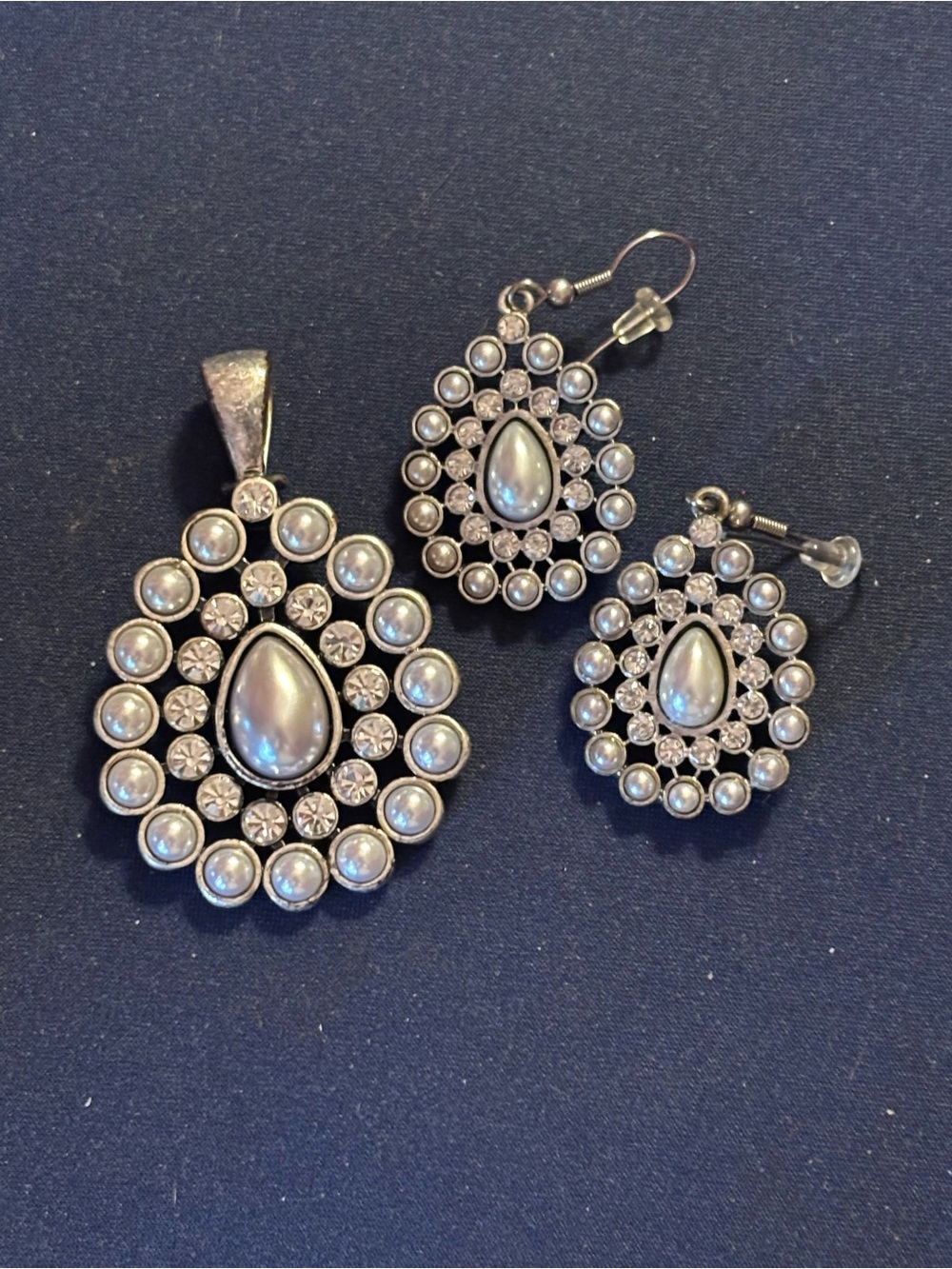 Premier Designs Silver-Tone Pearl & Crystal Teardrop Pendant and Earrings Set